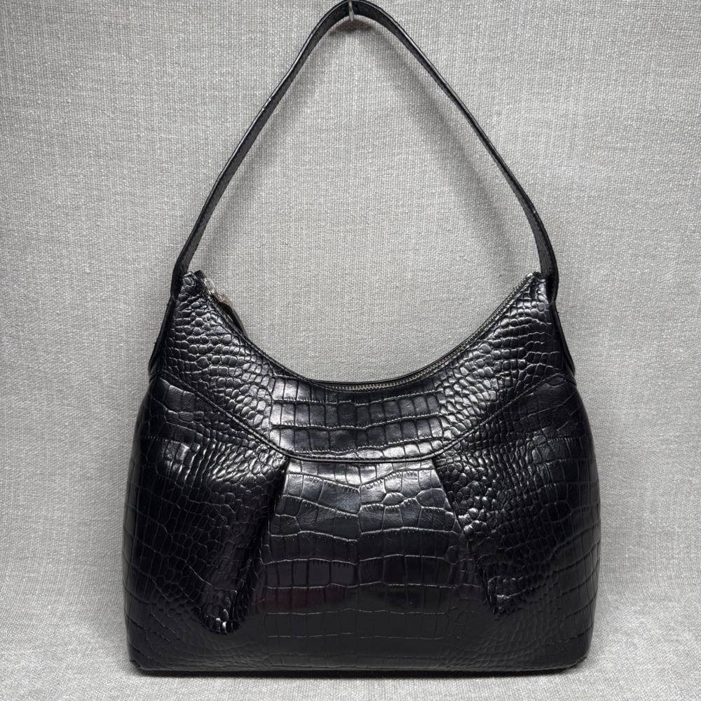 Alfani Black Croc Embossed Leather Shoulder Bag Greenwich Hoboโ Purse